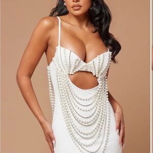 NovaLuxe Pearl & Rhinestone Draped Dress Glam • Smoothing Bodycon • Size M